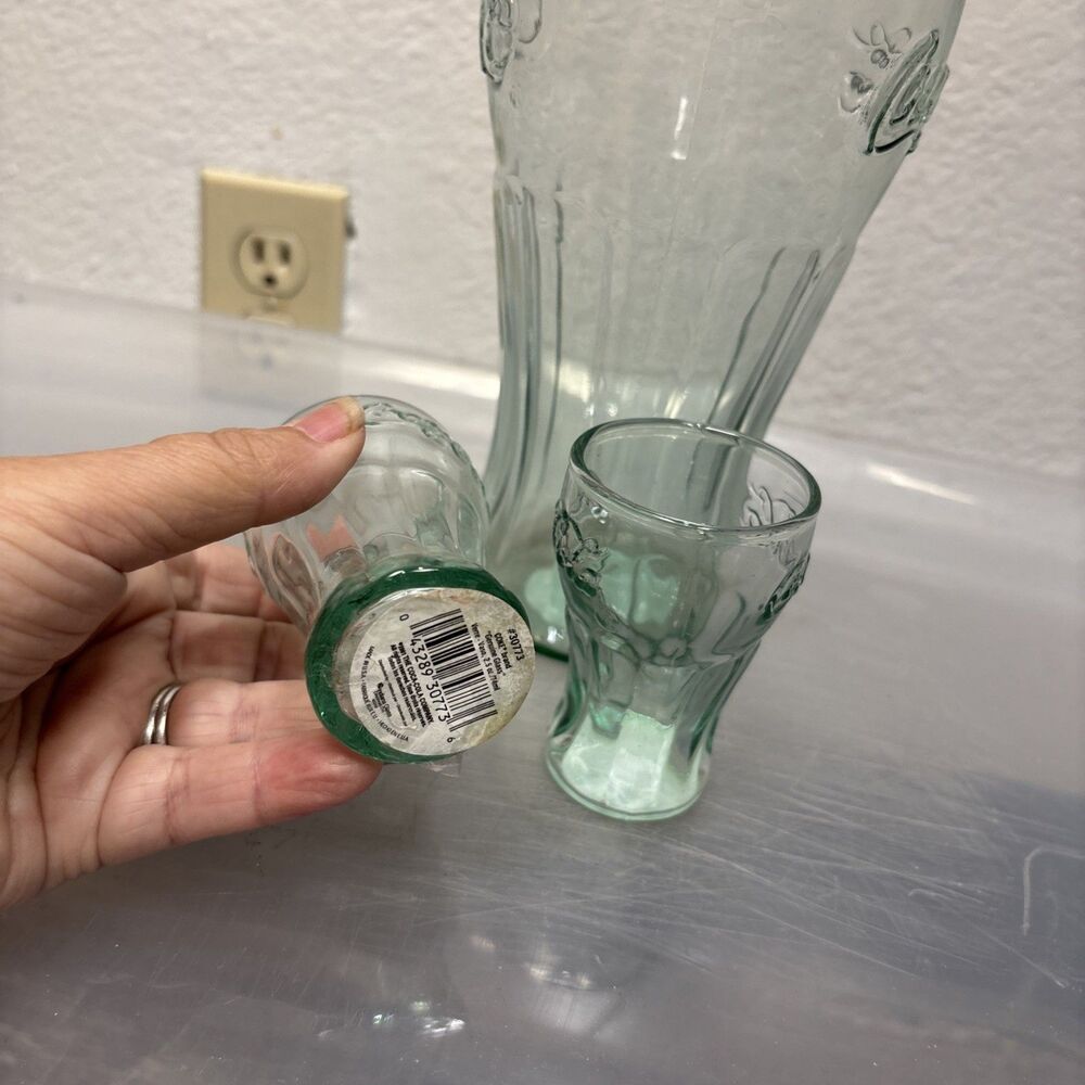Coca Cola Green Glass Cups Lot Of 4 Set Includes 30776 30773 30774